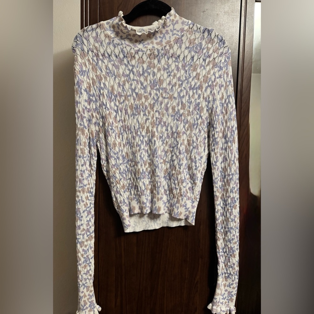 Zara White and Purple Turtleneck Sweater